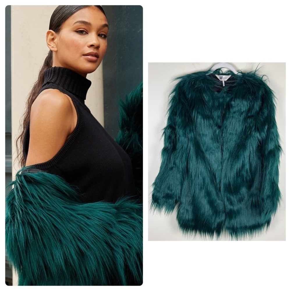 Lita By Ciara | Statement-Making Dramatic Shag Faux Fur Jacket Deep Teal | S